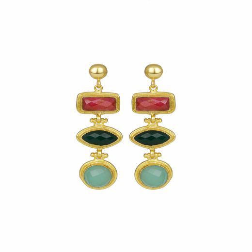 Ruby, emerald and aqua chalcedony earrings by Ottoman Hands